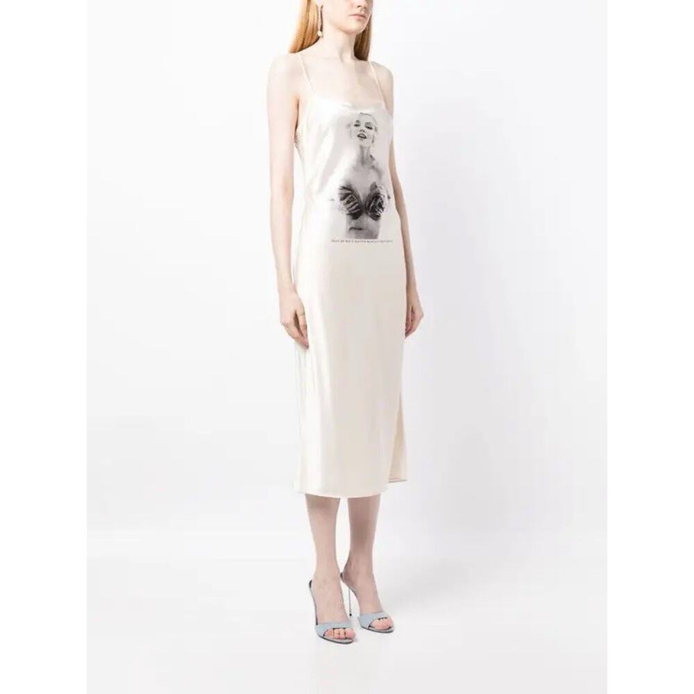 NWT Fleur Du Mal Marilyn Midi Slip Dress Small Silk Satin Graphic Print Ivory - Picture 4 of 10